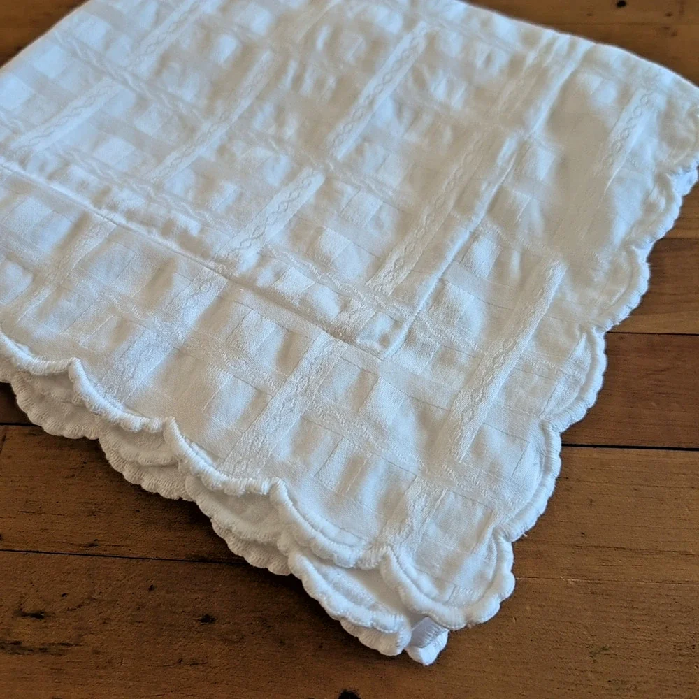 Pratesi basket weave cotton jacquard euro sham with embroidered scallop edge